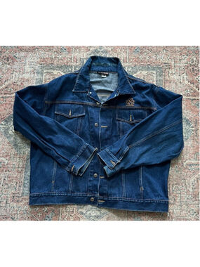 Vintage Y2K Akademiks Denim Jean Jacket Size 2XL Navy Blue Hip Hop
